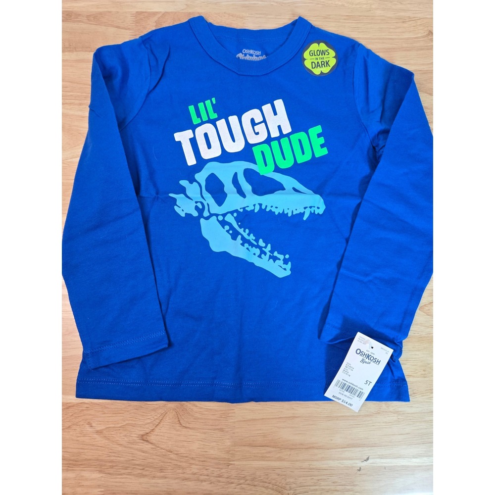 OshKosh Bgosh Boys Lil Tough Dude Dinosaur Glow in the Dark Long Sleeve Tee 5T